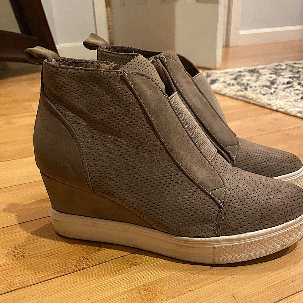 Gray suede sneaker wedges (originally from Vici)